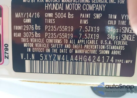 2017 Hyundai Santa Fe Sport 2.0T Ultimate из США, поврежденный, VIN 5XYZW4LA4HG424174